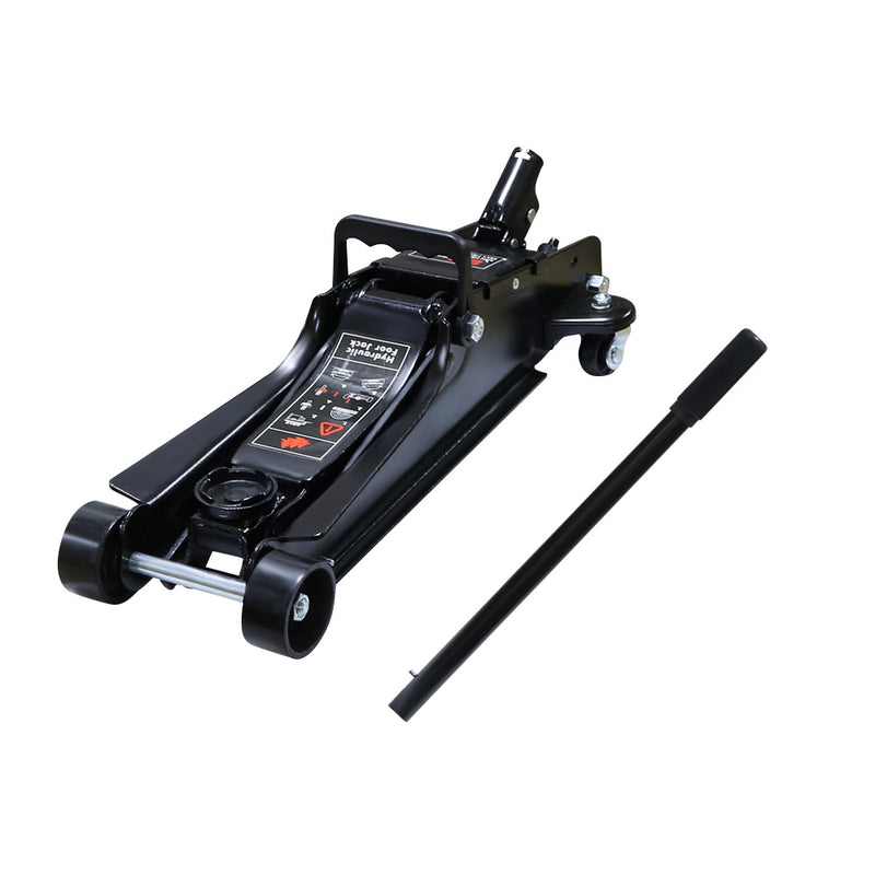 Trolley floor jack low profile black steel frame side view
