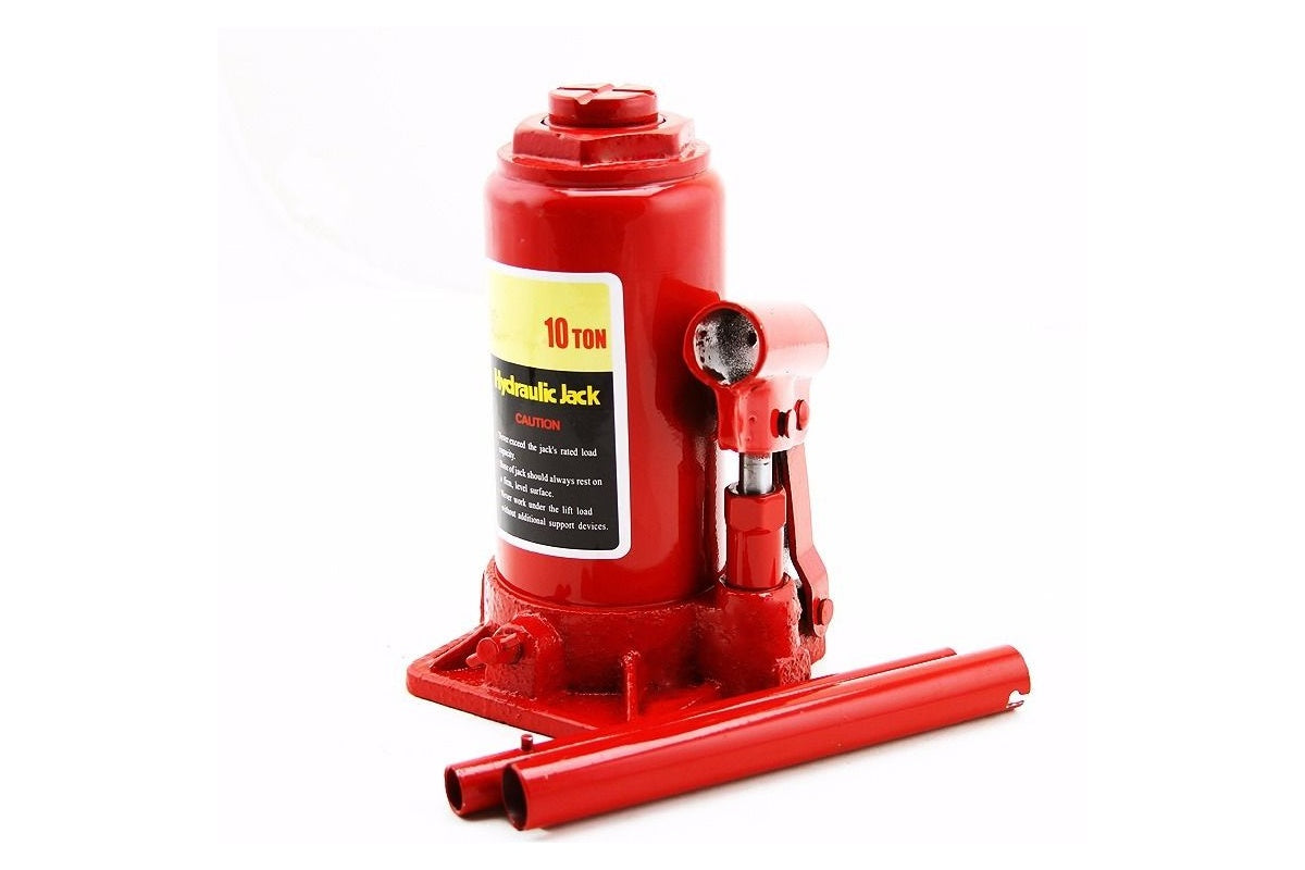 Close up of Bottle Jack 10T lifting handle in red
