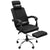 Office chair with footrest showing black fabric seat