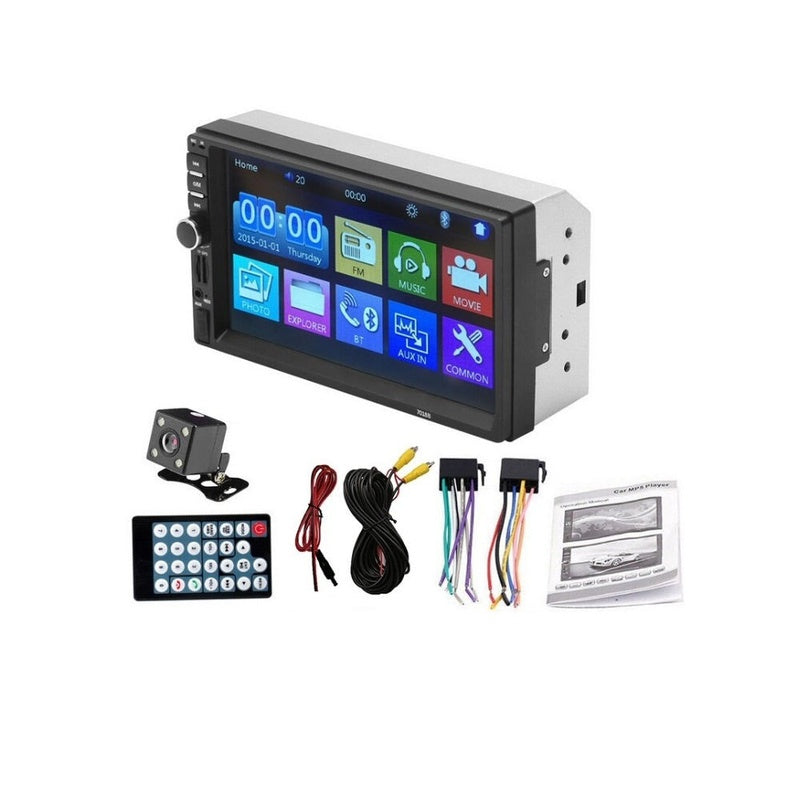 Car stereo with reverse camera front view showing 7 inch screen