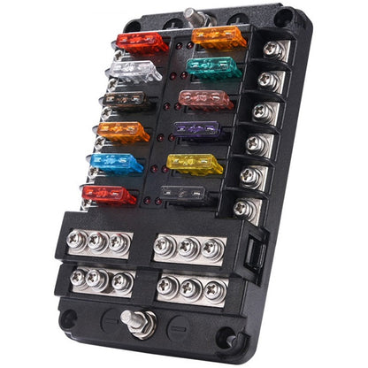12 circuit negative bus blade fuse block showing plastic cover