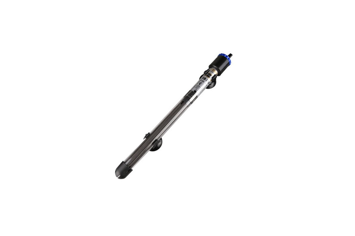Close up of aquarium water warmer glass tube and plastic cover