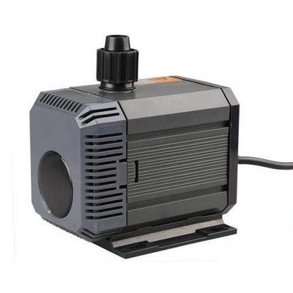 Top angle of pond pump with water outlet visible