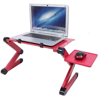 Adjustable laptop table desk in rose red aluminium from top angle
