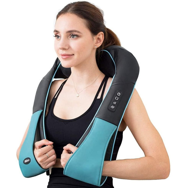 Neck massager Shiatsu 3D showing blue PU leather cover