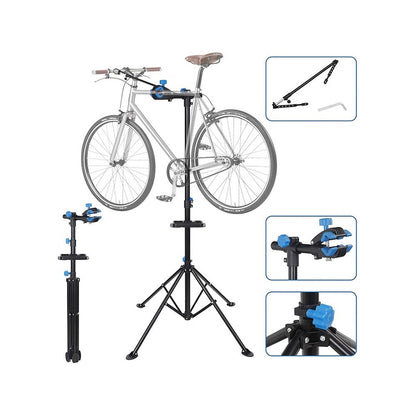 Bike repair stand showing full height adjustment from 42 to 74 inch