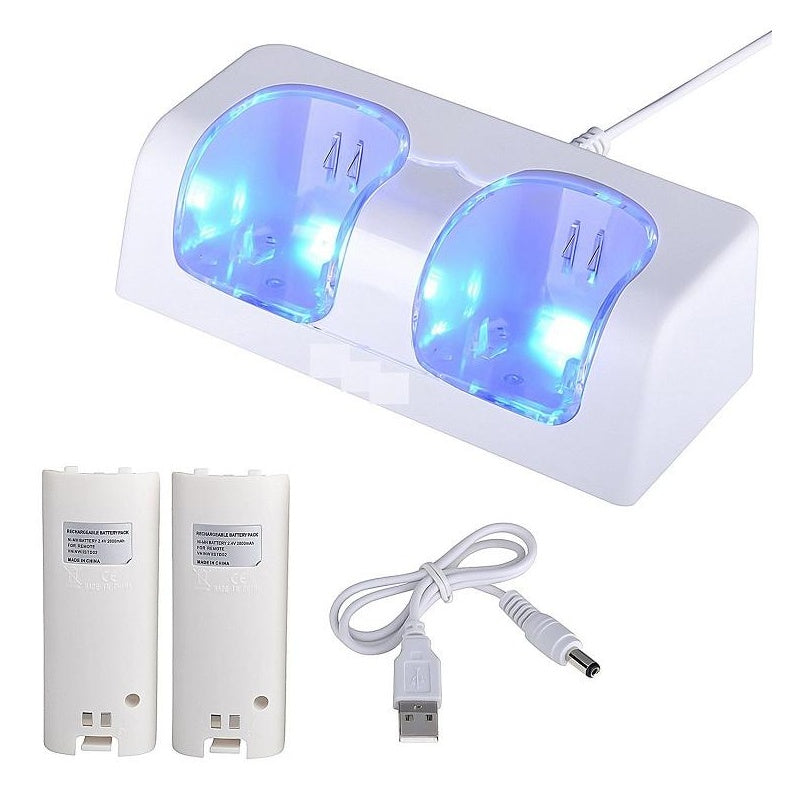 Dual Wii battery charger white plastic dock front view