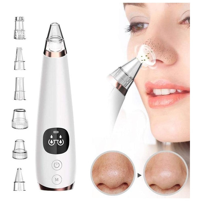 Electric blackhead remover showing white body and ergonomic design