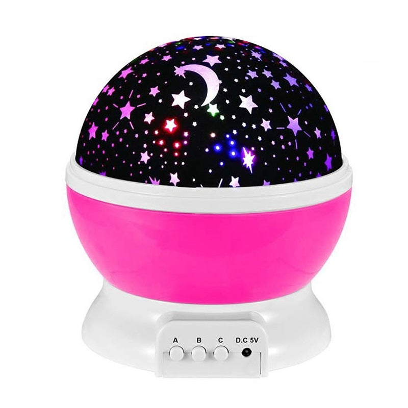 Starry sky night light LED projector showing pink plastic casing
