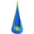 Kids swing chair hammock seat in blue nylon fabric hanging indoors