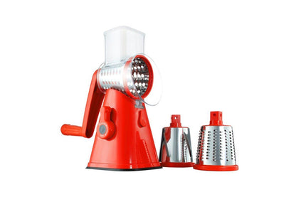 Close up of stainless steel drum on vegetable spiralizer