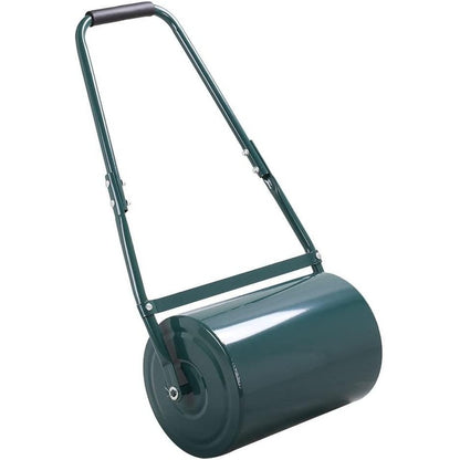 Garden grass lawn roller 30L showing galvanised steel drum