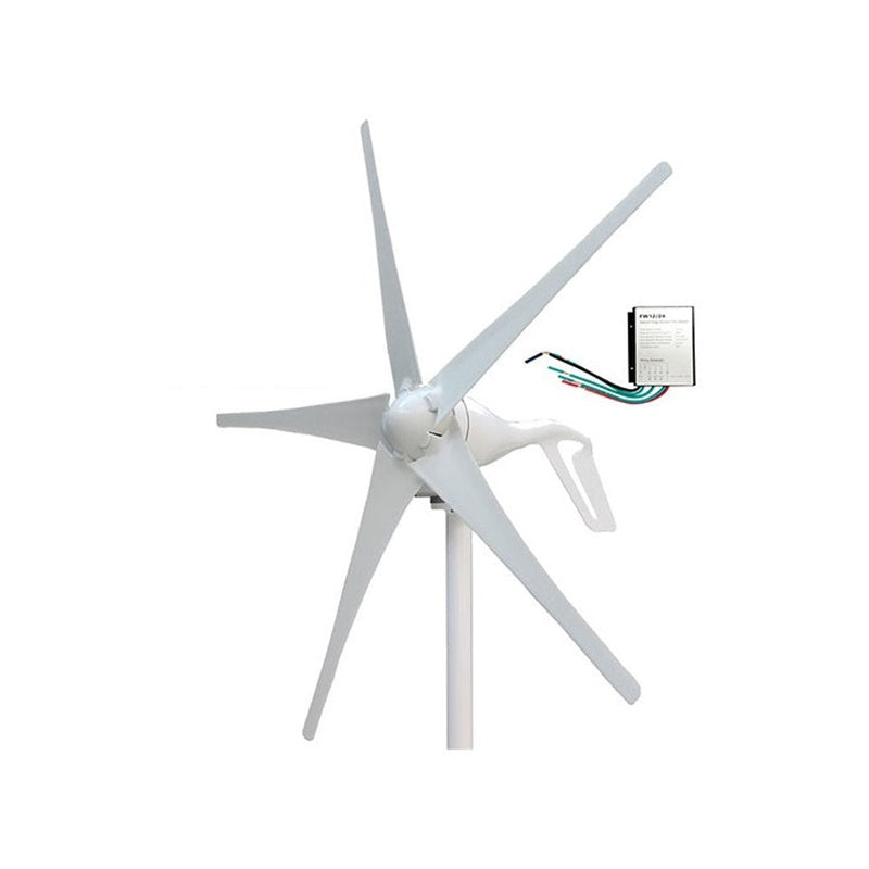 Wind turbine 12V 400W showing white nylon fibre blades