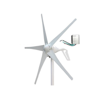 Wind turbine 12V 400W showing white nylon fibre blades