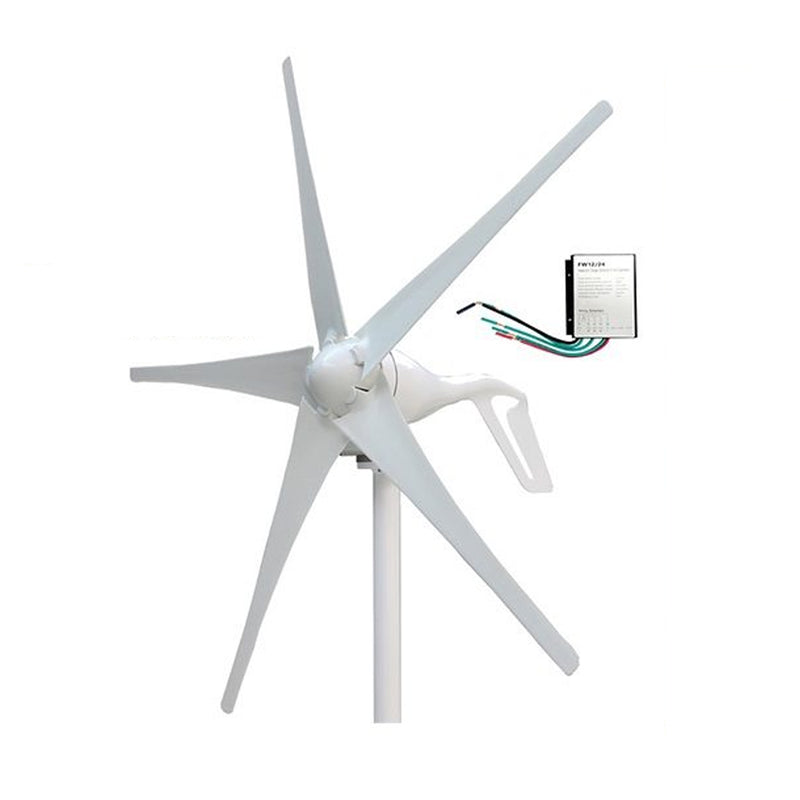 Wind turbine 400W with white nylon fibre blades side view