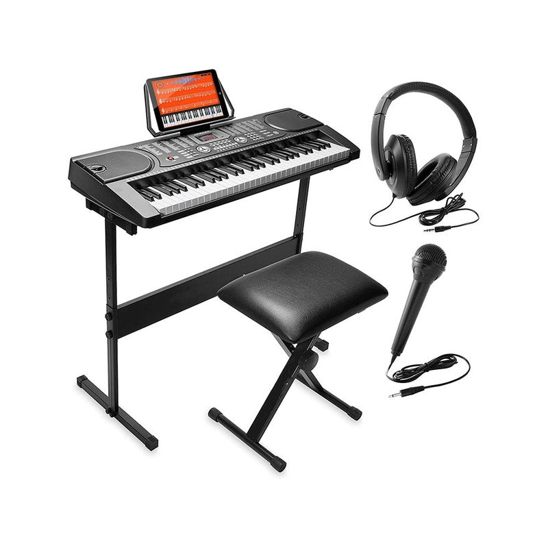 Electronic piano keyboard 61 keys front view with LED display