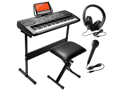 Side angle of electronic piano keyboard showing microphone input