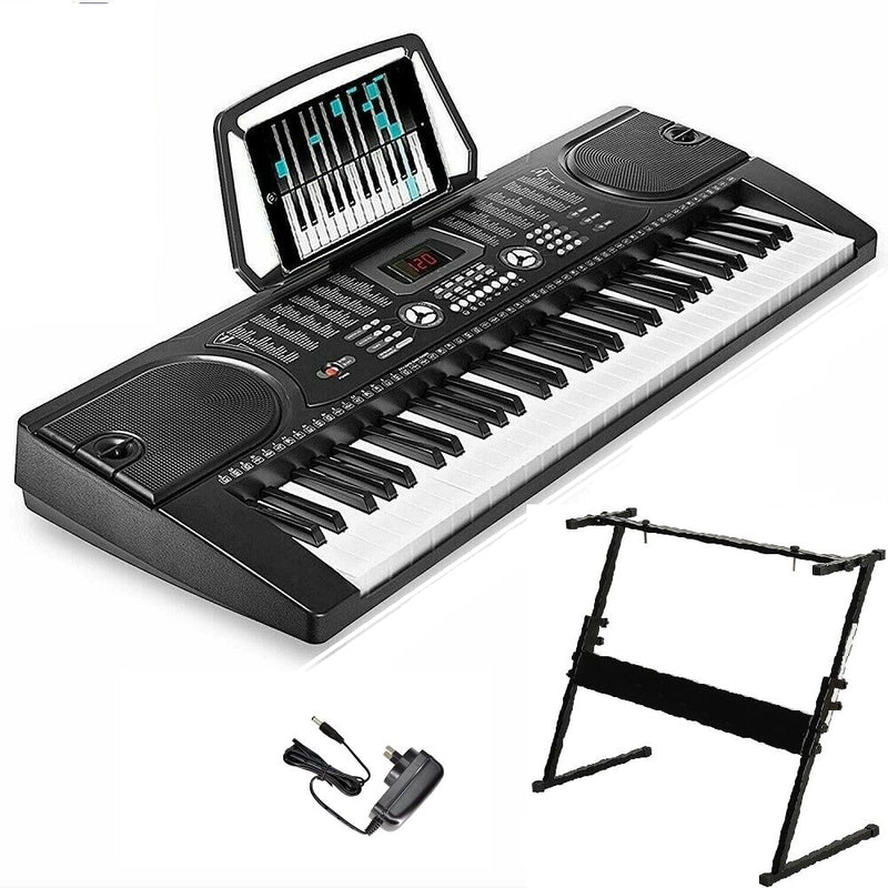 Keyboard piano 61 keys front view with microphone attached
