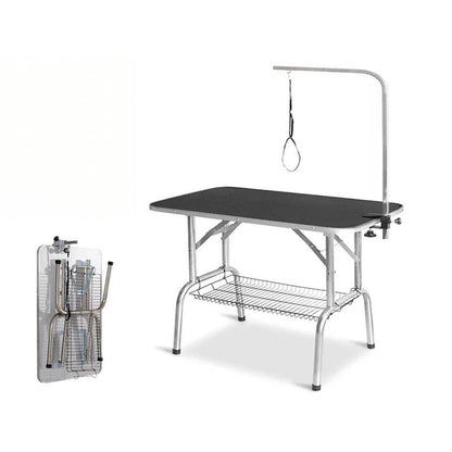Pet grooming table 110cm foldable black rubber surface