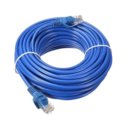 LAN cable 15 metre blue showing RJ45 connector close up