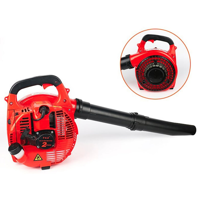 Leaf blower petrol cordless side view showing ergonomic handle