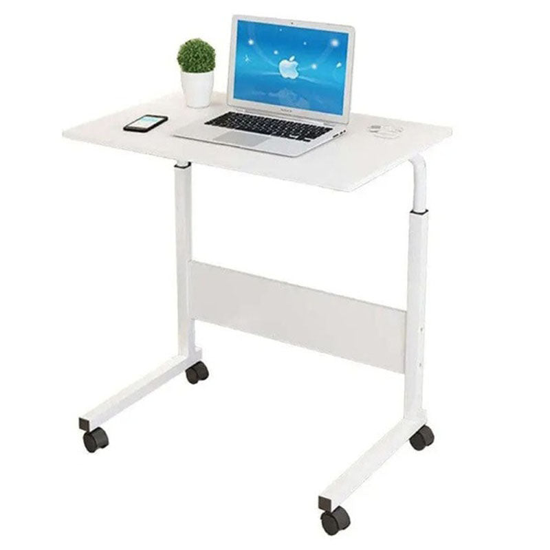 Laptop desk stand in white showing height adjustment feature