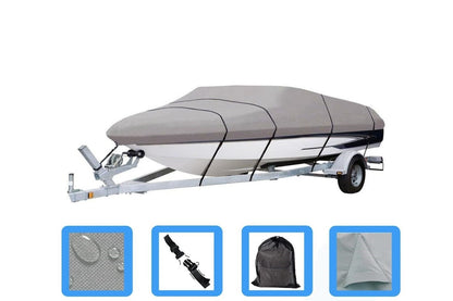 Side view of boat cover showing adjustable straps and buckles