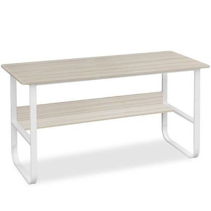 Computer desk table white frame with oak top side view