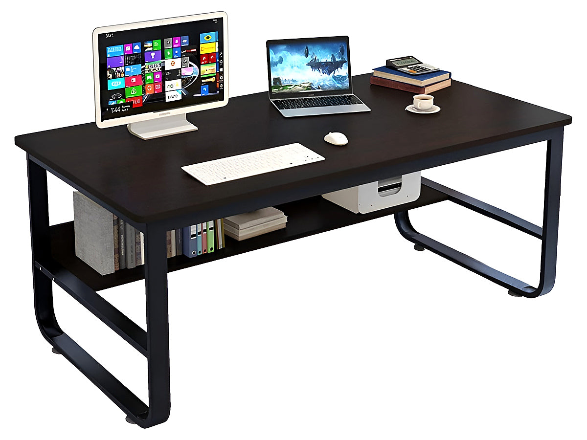 Side angle of computer desk table with steel frame