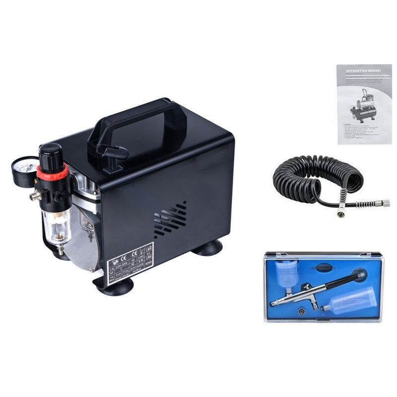 Air brush compressor side view showing compact design