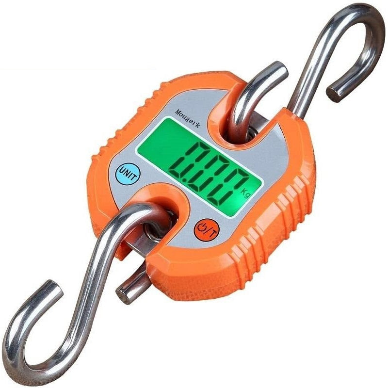 Hanging scales 150kg showing clear LCD screen with green backlight