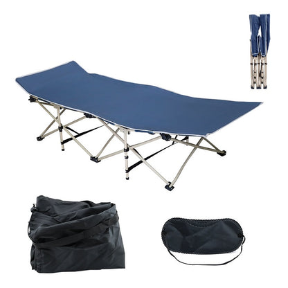Folding bed stretcher in blue showing full length side view