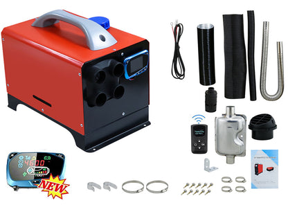 Diesel air heater 8KW 12V displayed with full installation kit parts