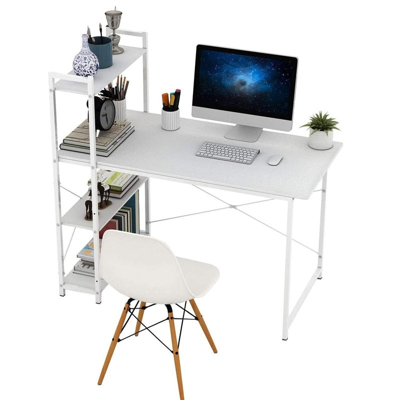 Computer desk table white colour with metal frame side view