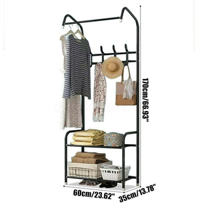Cloth rack garment rack black carbon steel full height view
