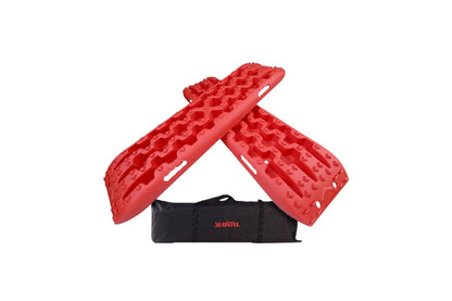 Close up of red nylon material on recovery tracks