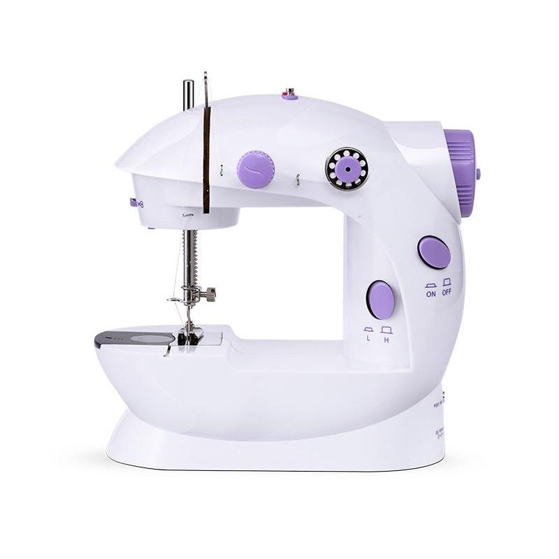 Mini electric sewing machine front view showing compact size