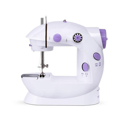 Mini electric sewing machine front view showing compact size