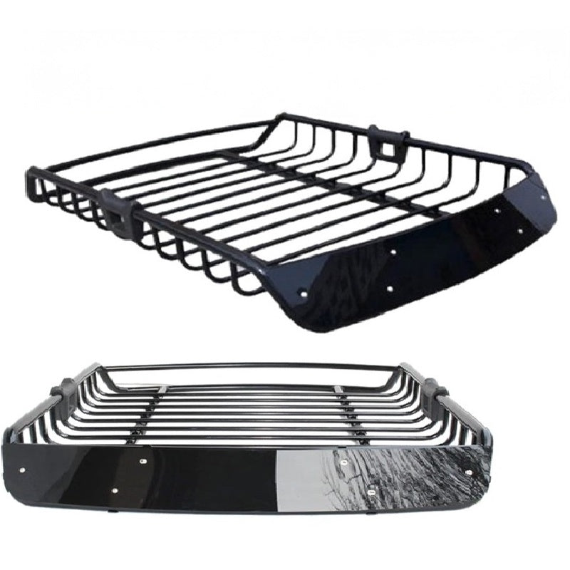 Universal roof rack basket black steel side view on car roof