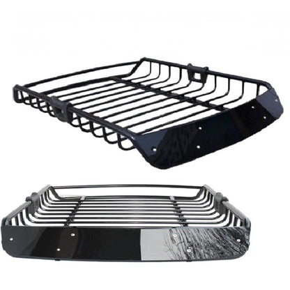 Universal roof rack basket black steel side view on car roof