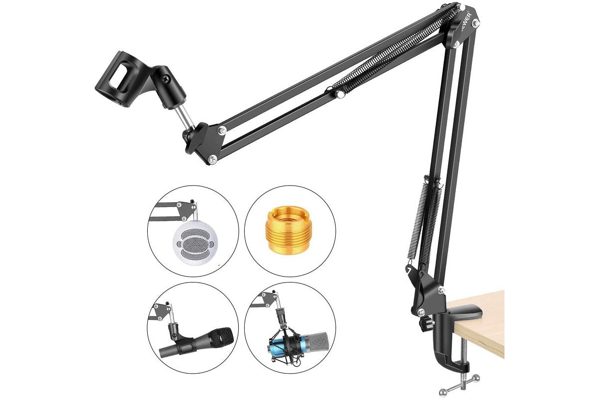 Adjustable microphone suspension boom arm extended length