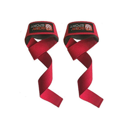 Weight lifting straps Red showing padded wrist support