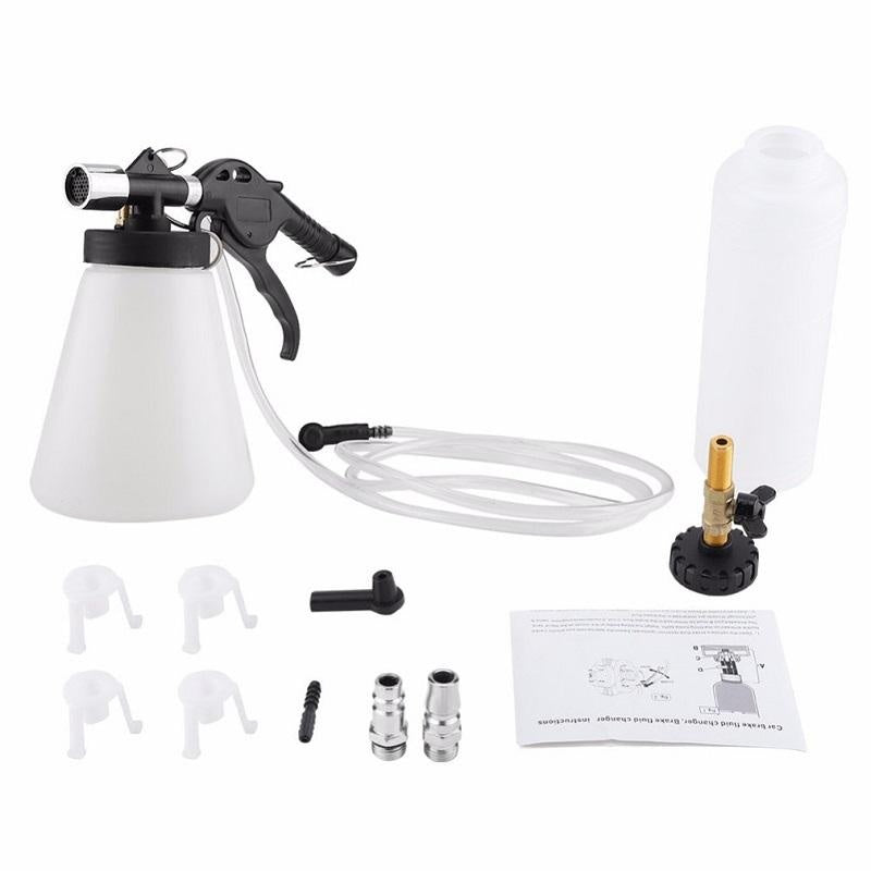 Air brake bleeder kit showing white plastic double jar