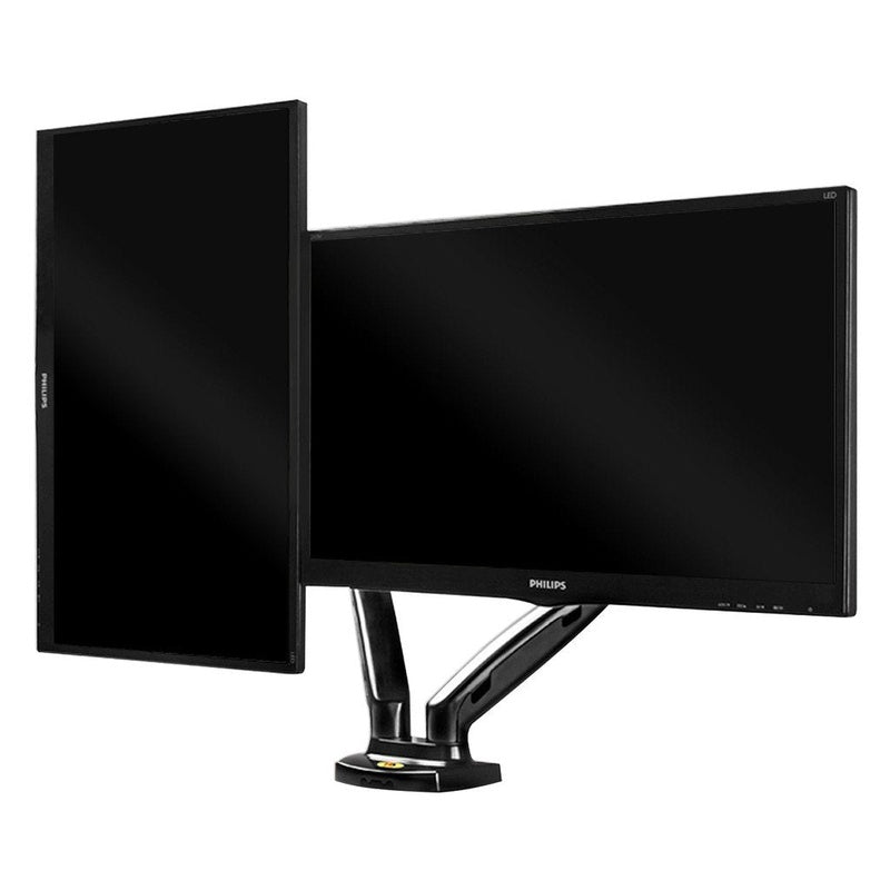 Dual arm monitor stand bracket mount side view showing aluminium frame