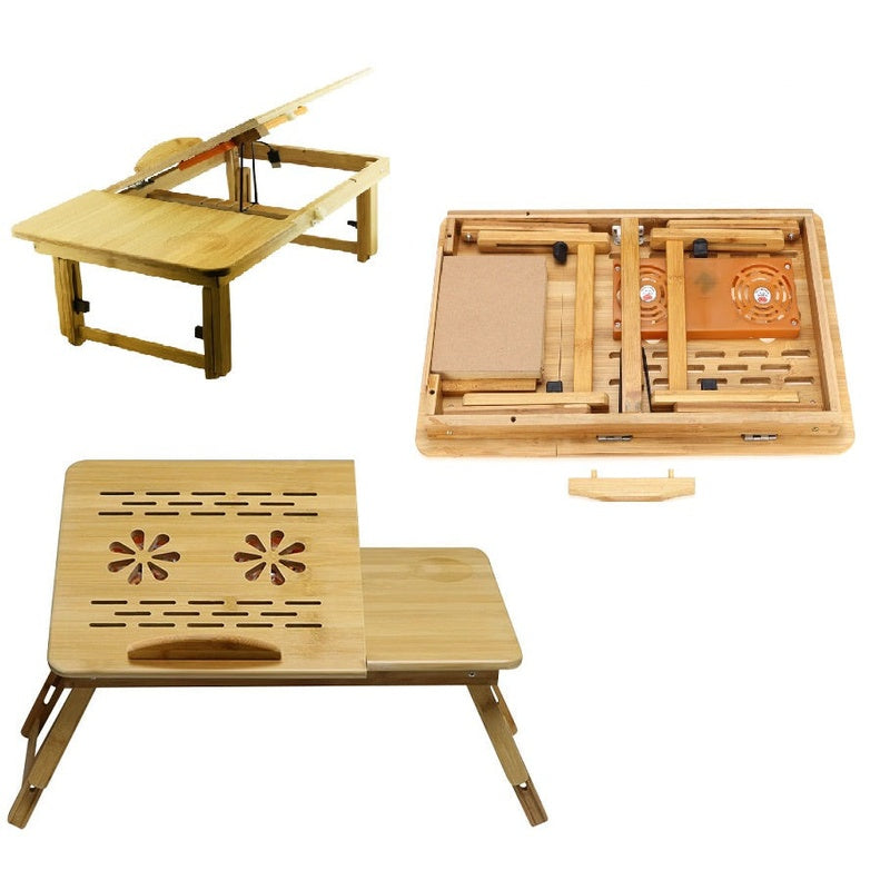 Bamboo laptop stand showing natural colour and foldable design