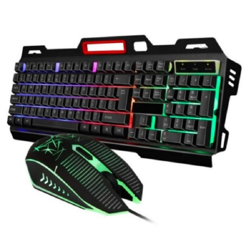 Gaming keyboard and mouse set showing black ABS plastic housing