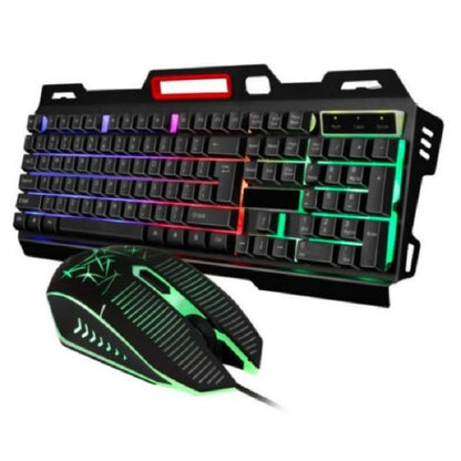 Gaming keyboard and mouse set showing black ABS plastic housing