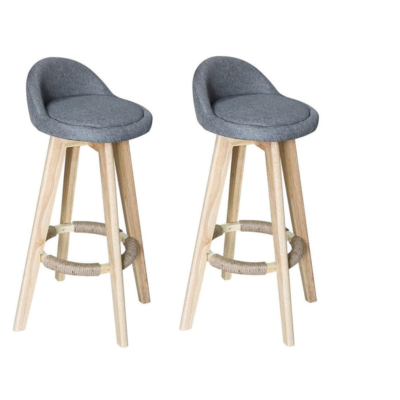 Bar stools grey fabric seat side view with chromed steel legs