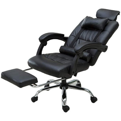 Office chair leather material with padded headrest from side view