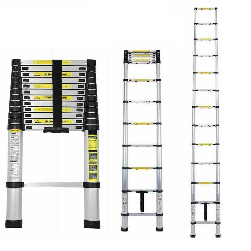 Telescopic ladder 32m aluminium side view showing silver finish